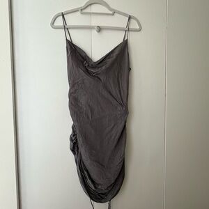 Aritzia Wilfred - Elegant Gray Silk Dress Draped Ruching on the Side